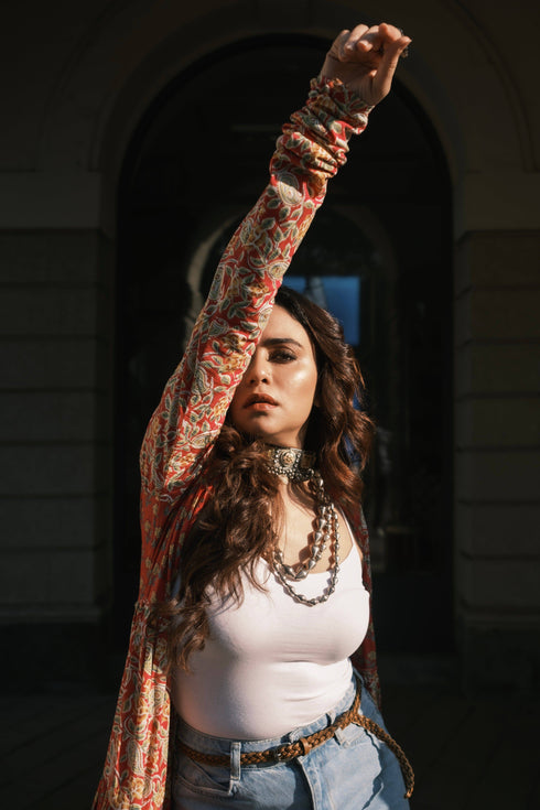 Gulabi Pink Long Cape Jacket